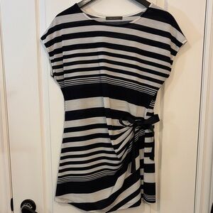 Suzy Shier Black and White Striped Side-Tie Blouse